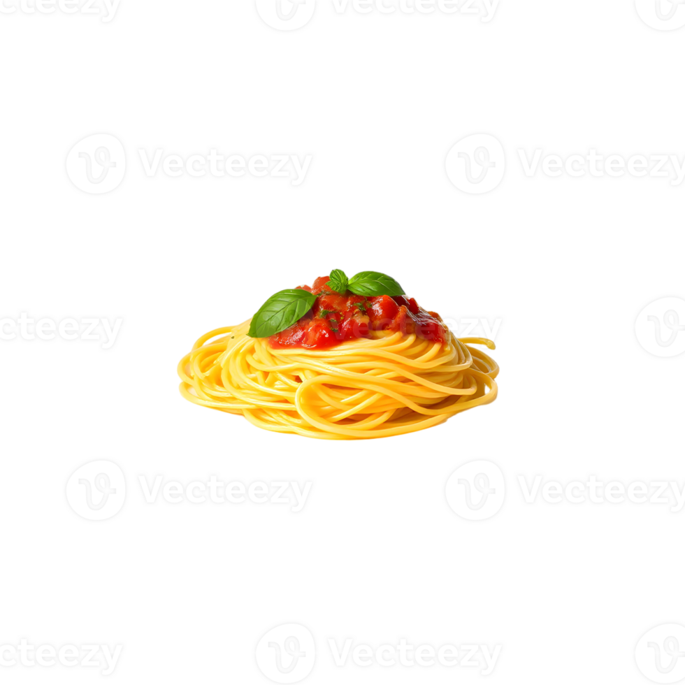 Spaghetti with tomato sauce and basil leaves png