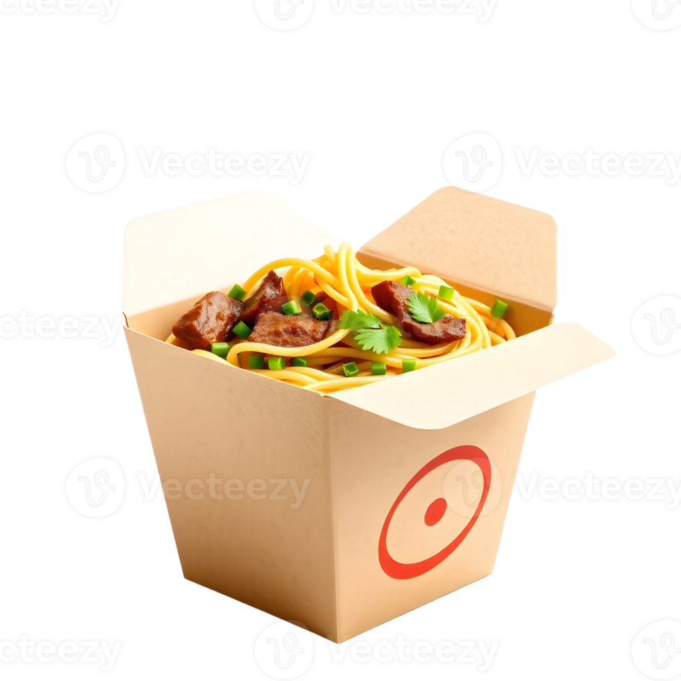 A box of noodles with meat and vegetables in it png