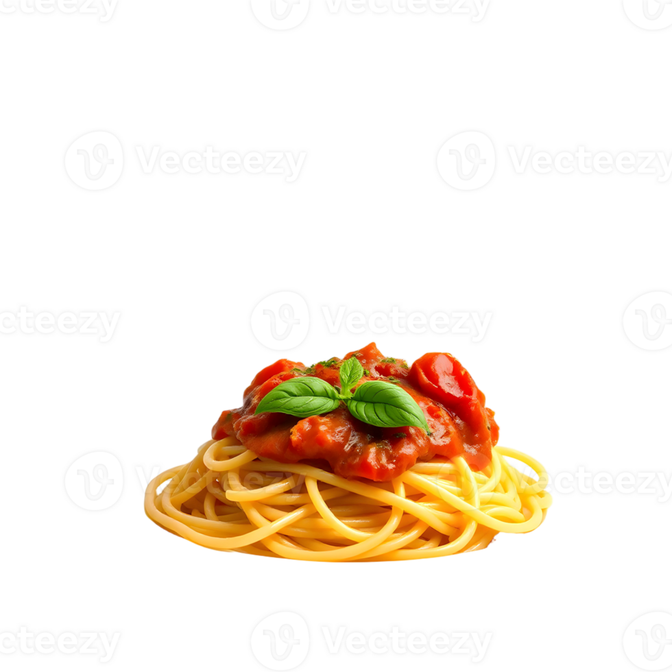 Spaghetti with tomato sauce and basil leaves png