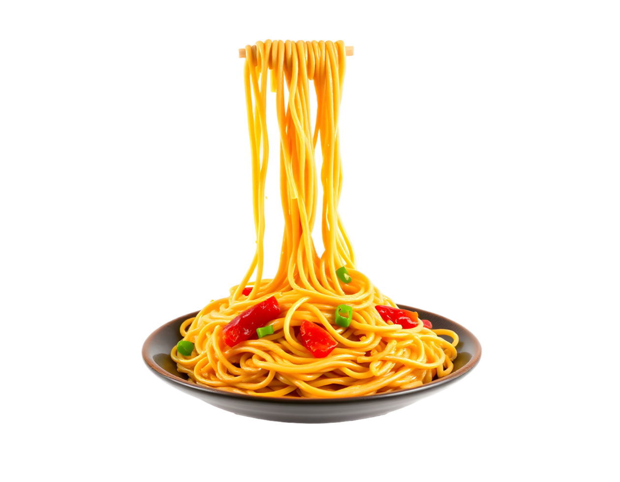 A bowl of noodles with spaghetti and peppers png