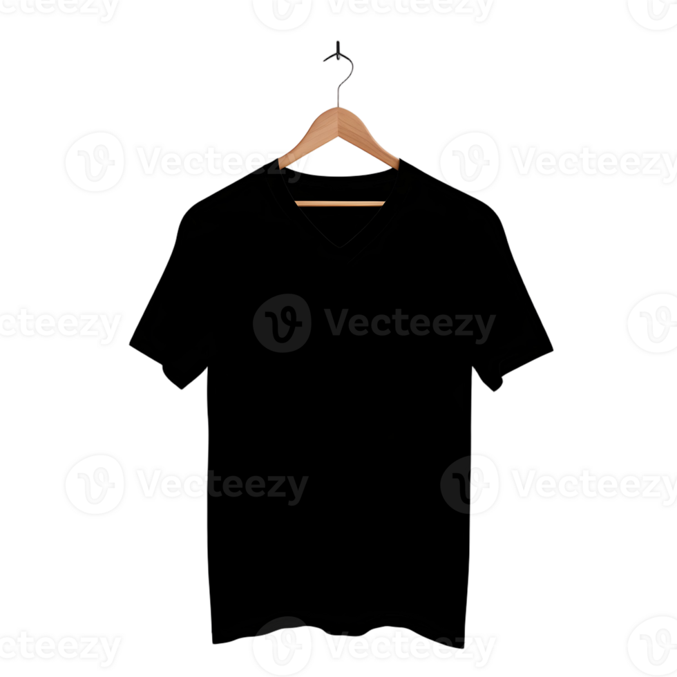 A black t - shirt hanging on a hanger png