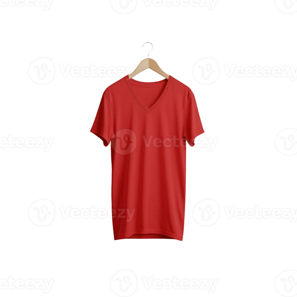 Red v-neck t-shirt on a hanger png