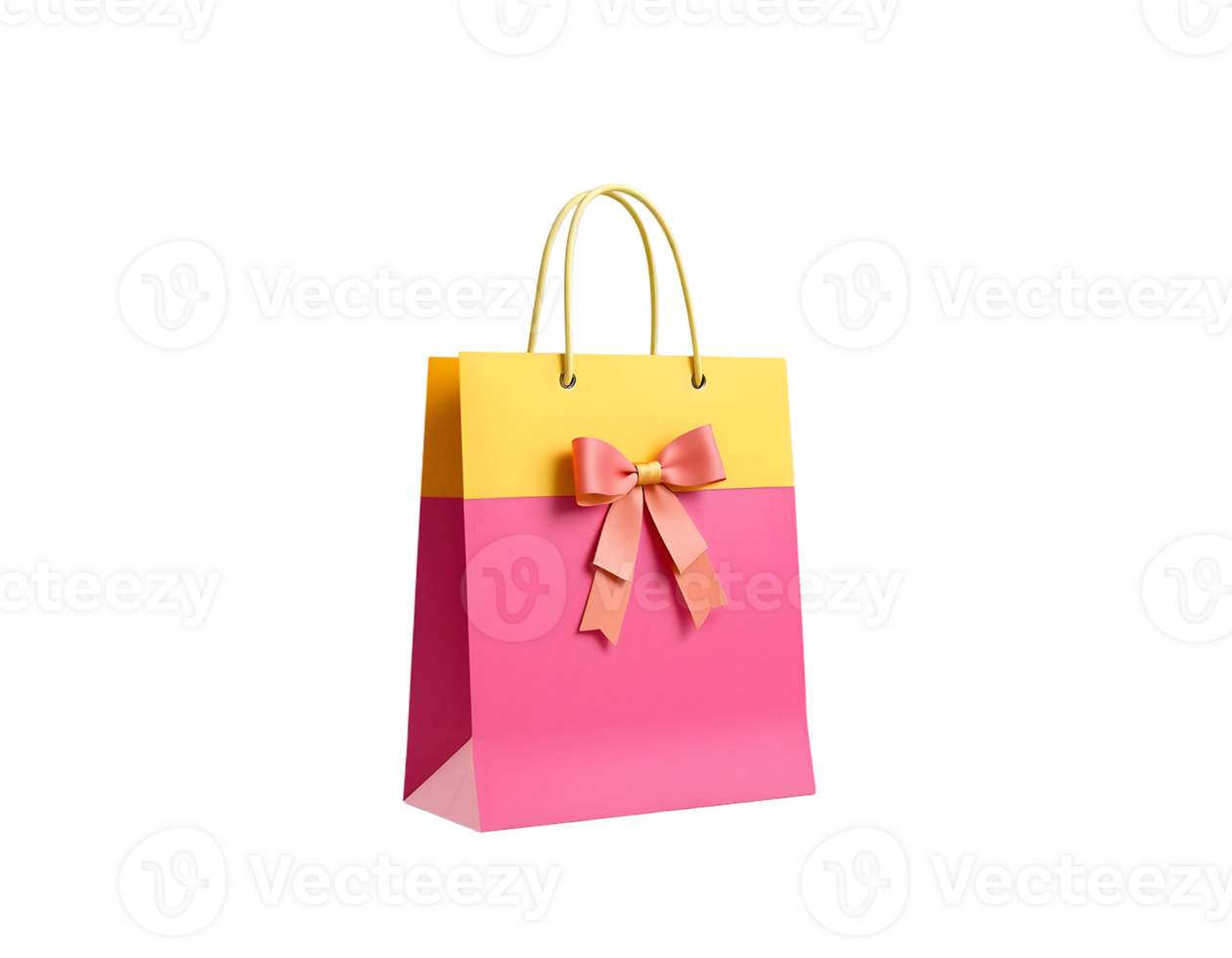 Pink and yellow shopping bag with bow png