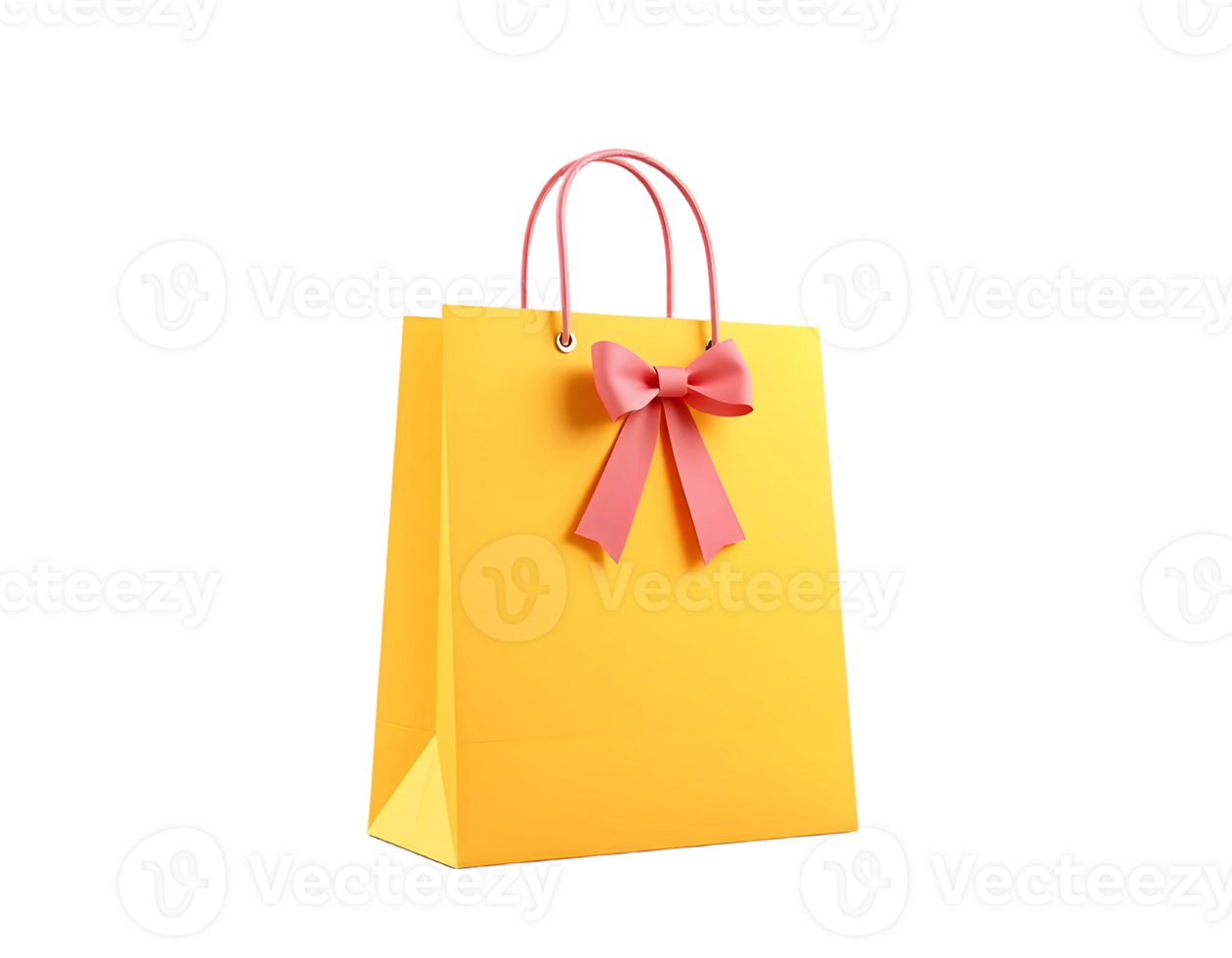 Yellow shopping bag with pink bow png
