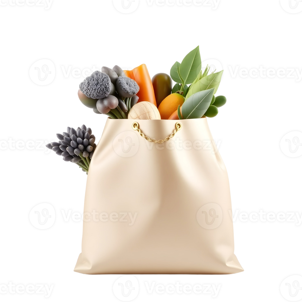 A white paper bag filled with vegetables and fruits png