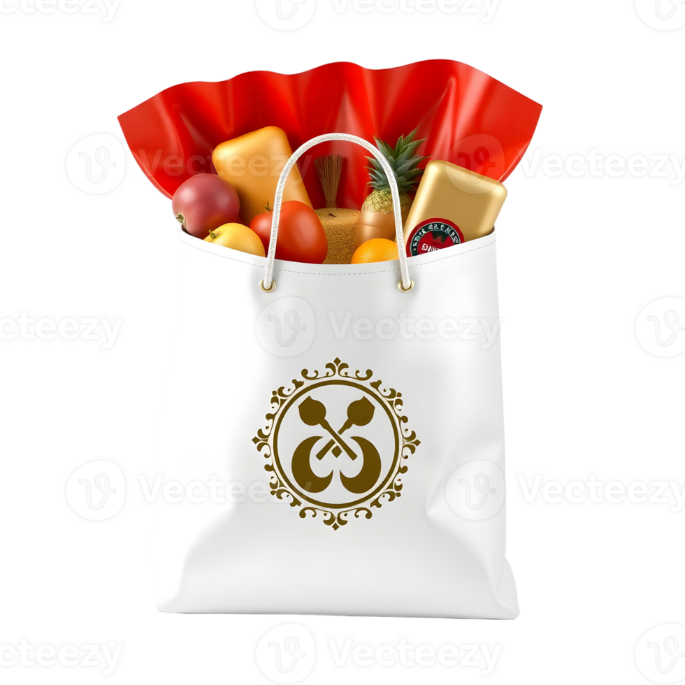 A white shopping bag with a logo on it png