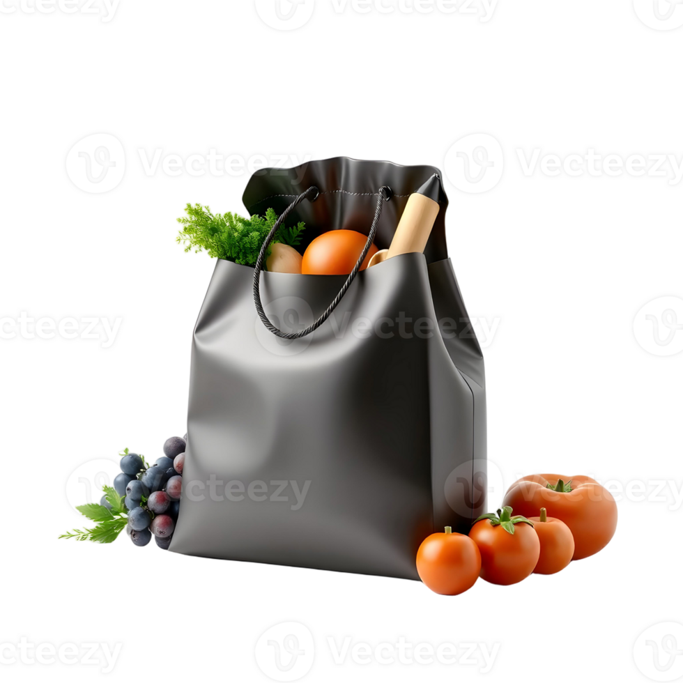 A black shopping bag with vegetables and fruit png