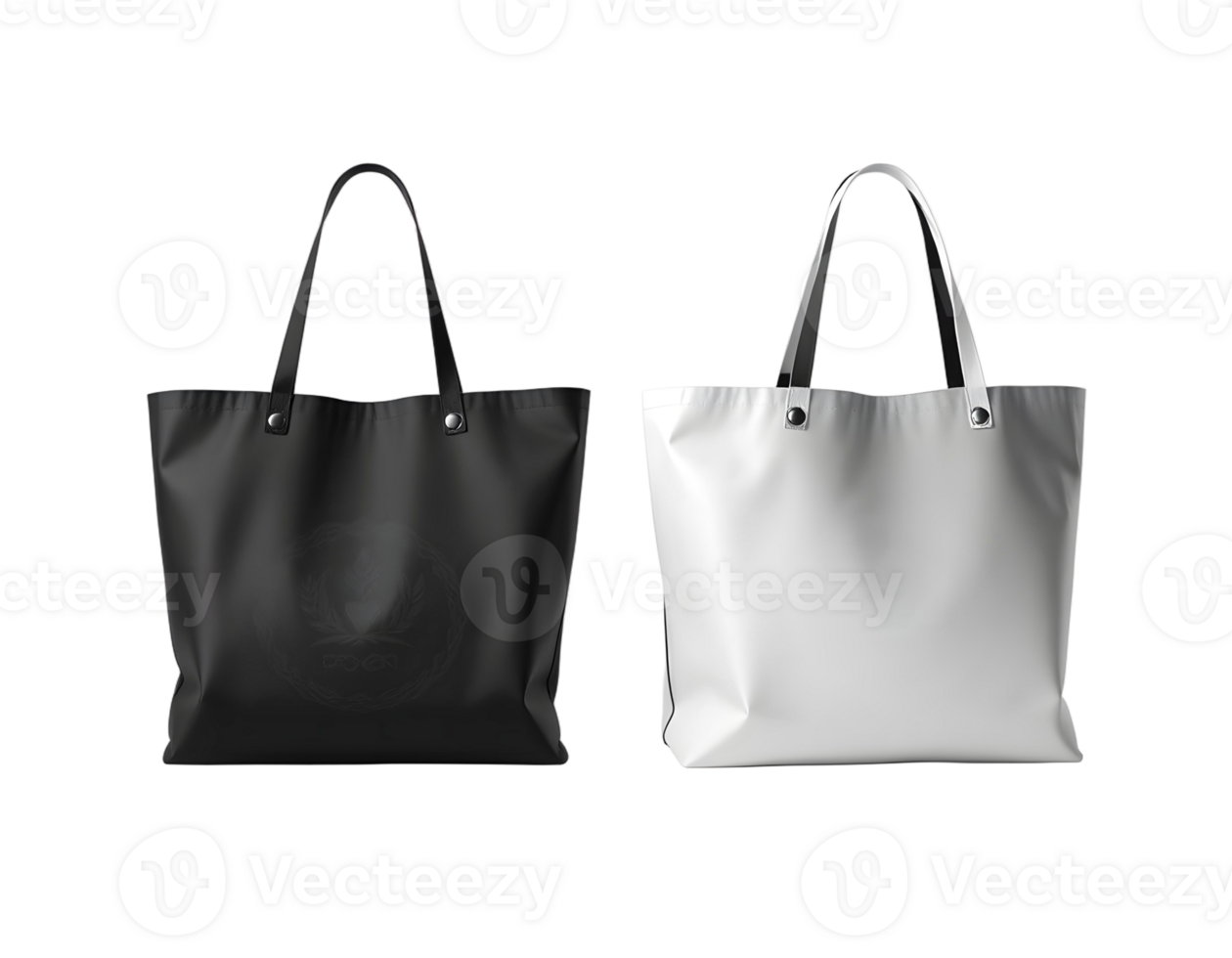 Two black and white tote bags with handles png