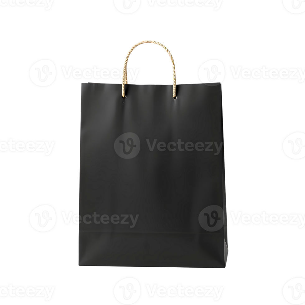 Black paper bag with handle on a black background png