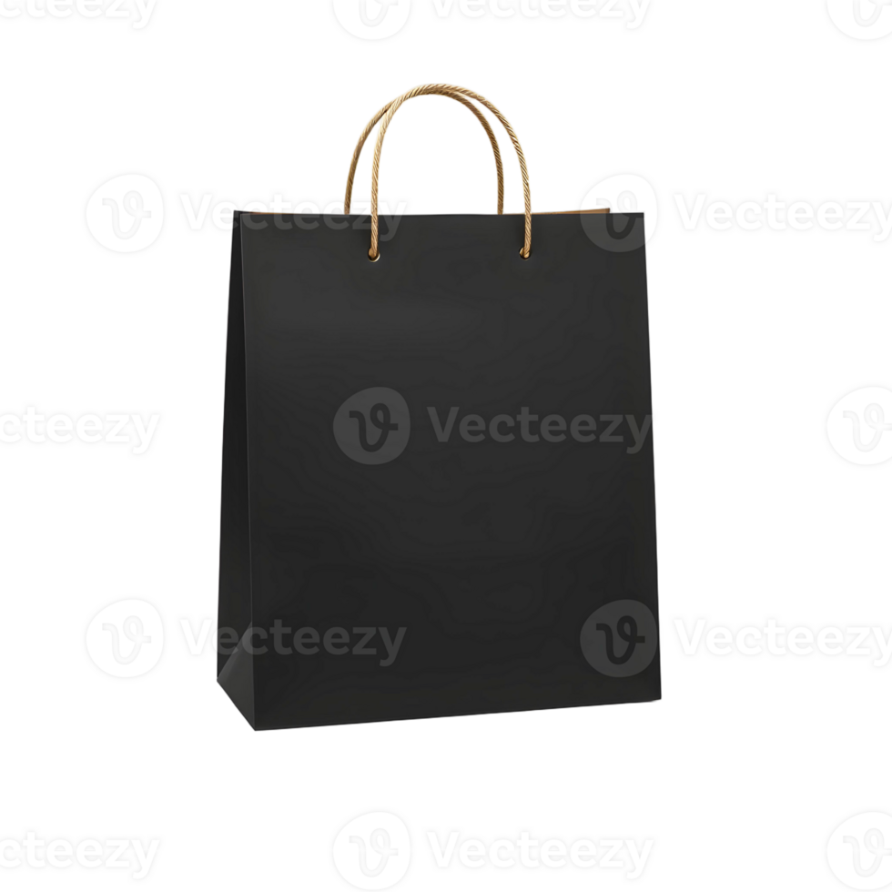 Black paper shopping bag with gold handles png
