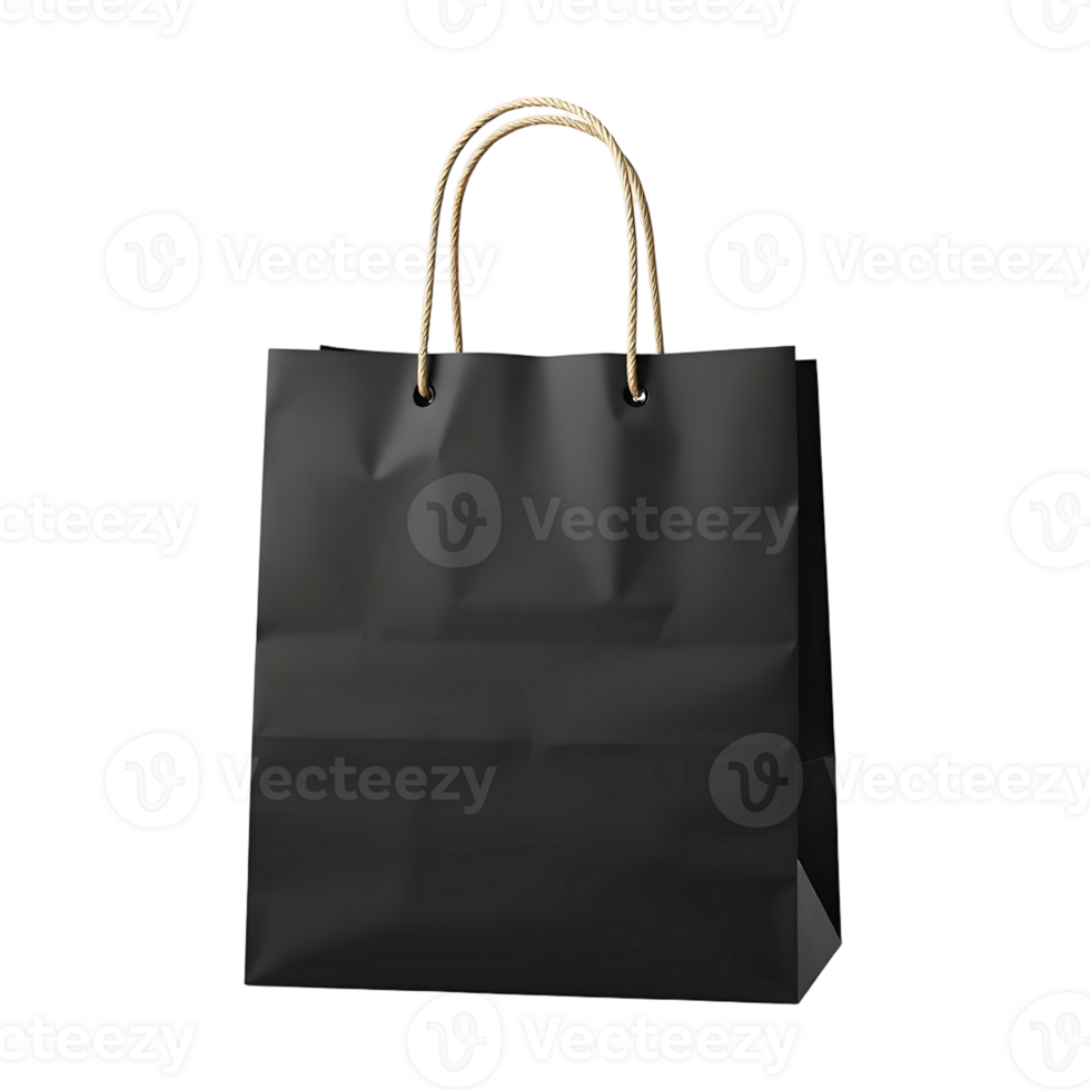 Black paper bag with handle on a black background png