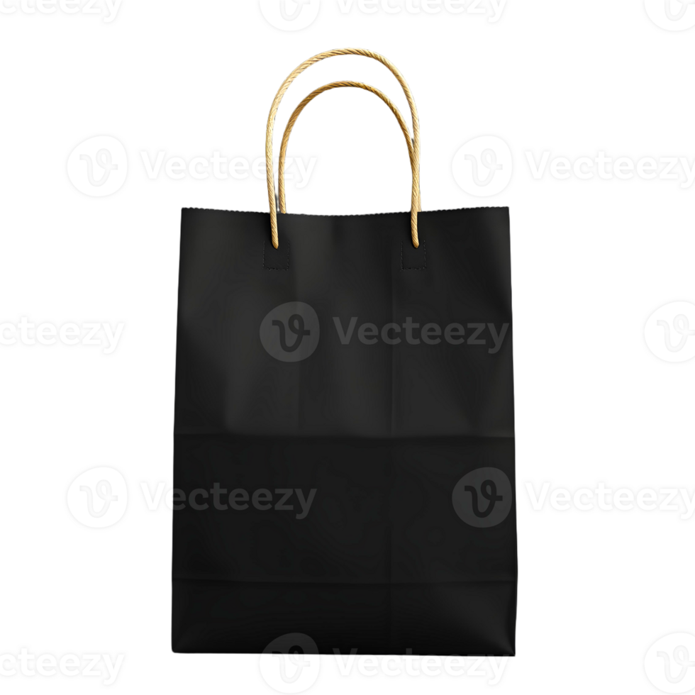 Black shopping bag with gold handles png