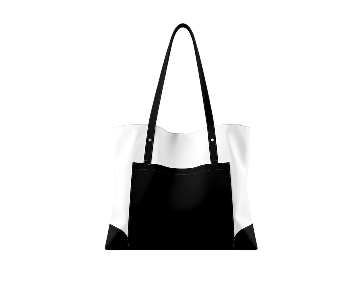 A black and white tote bag on a black background png