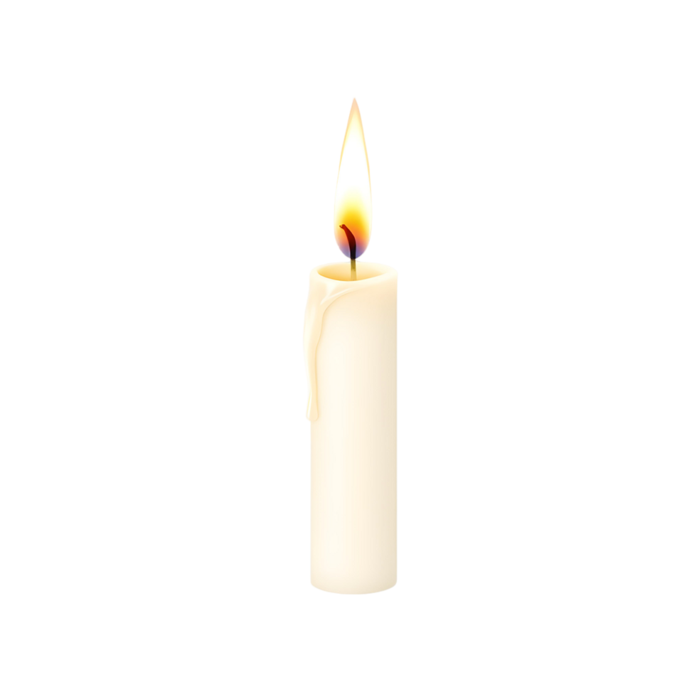 A single white candle is lit on a black background png