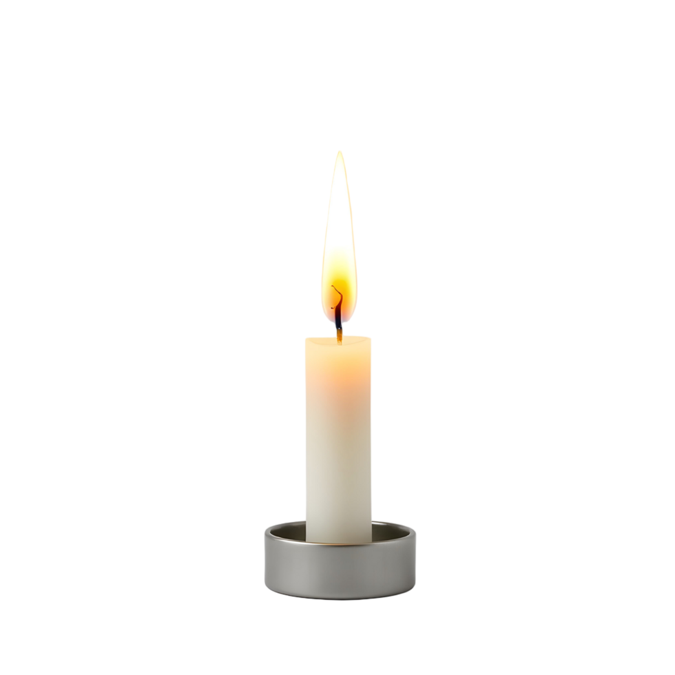 A single candle is lit on a black background png