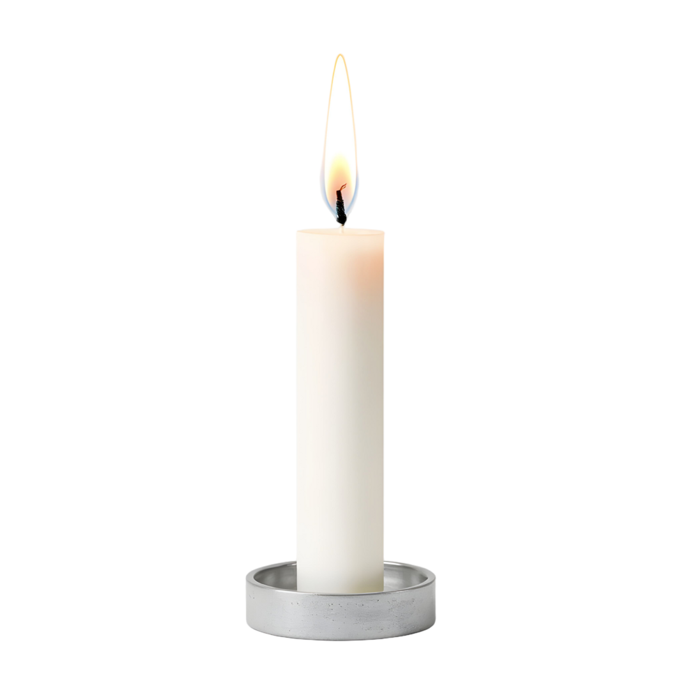 A single white candle is lit on a black background png