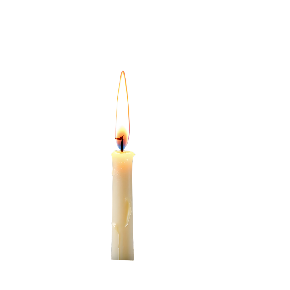 A single candle is lit on a black background png