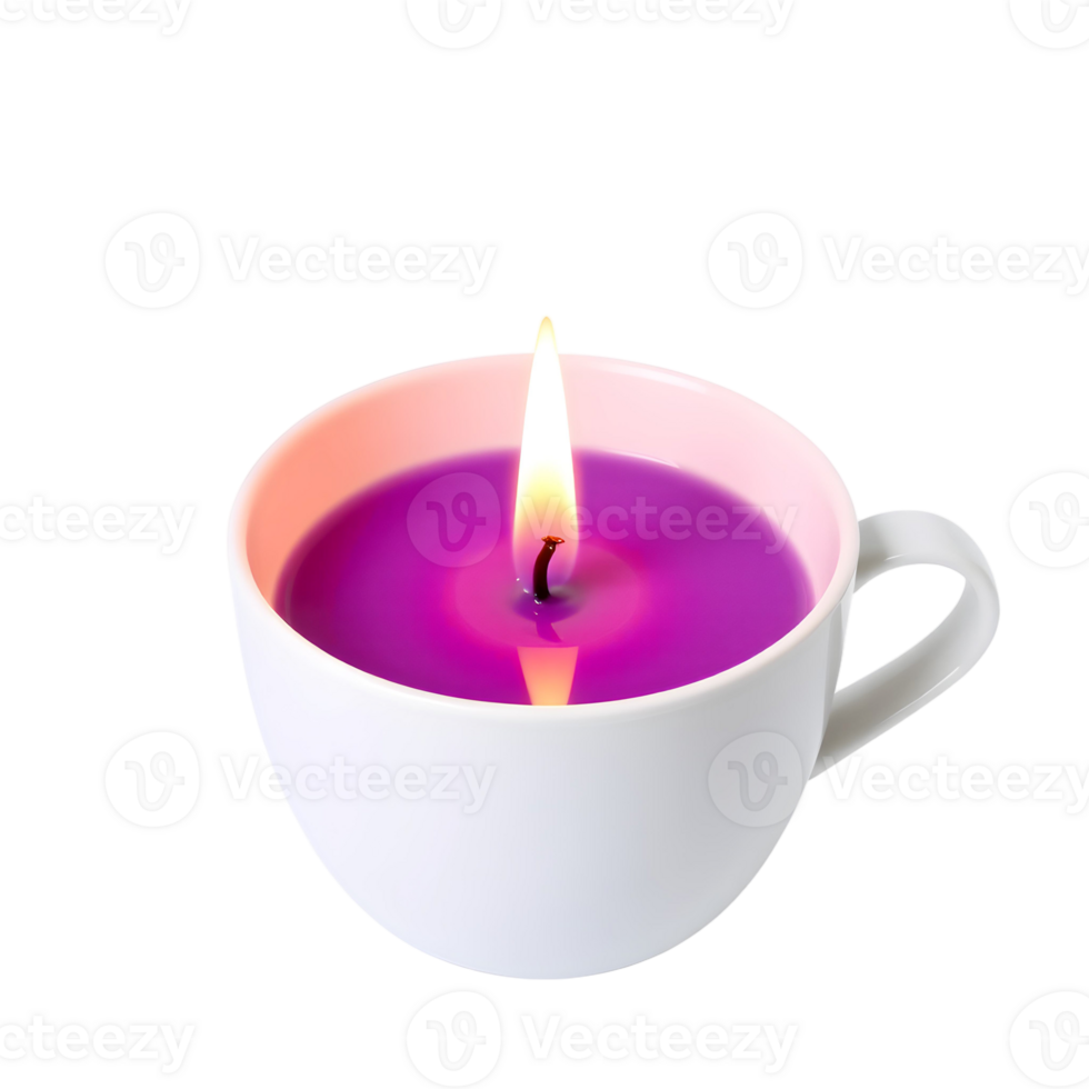 A purple candle is lit in a cup on a black background png