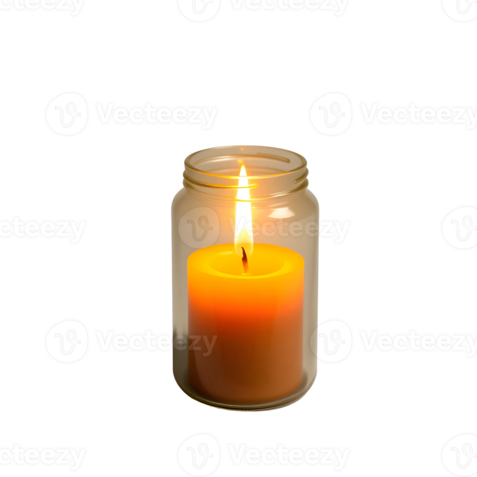 A candle is lit in a glass jar png