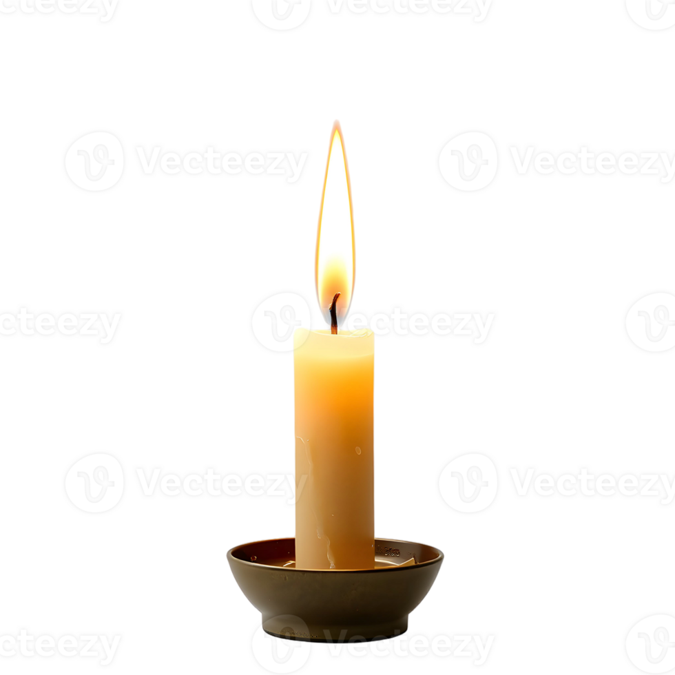 A single candle is lit in a small bowl png