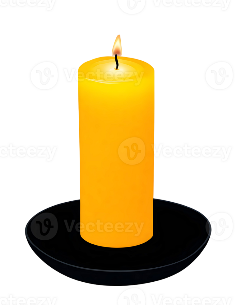 A single yellow candle is lit on a black plate png