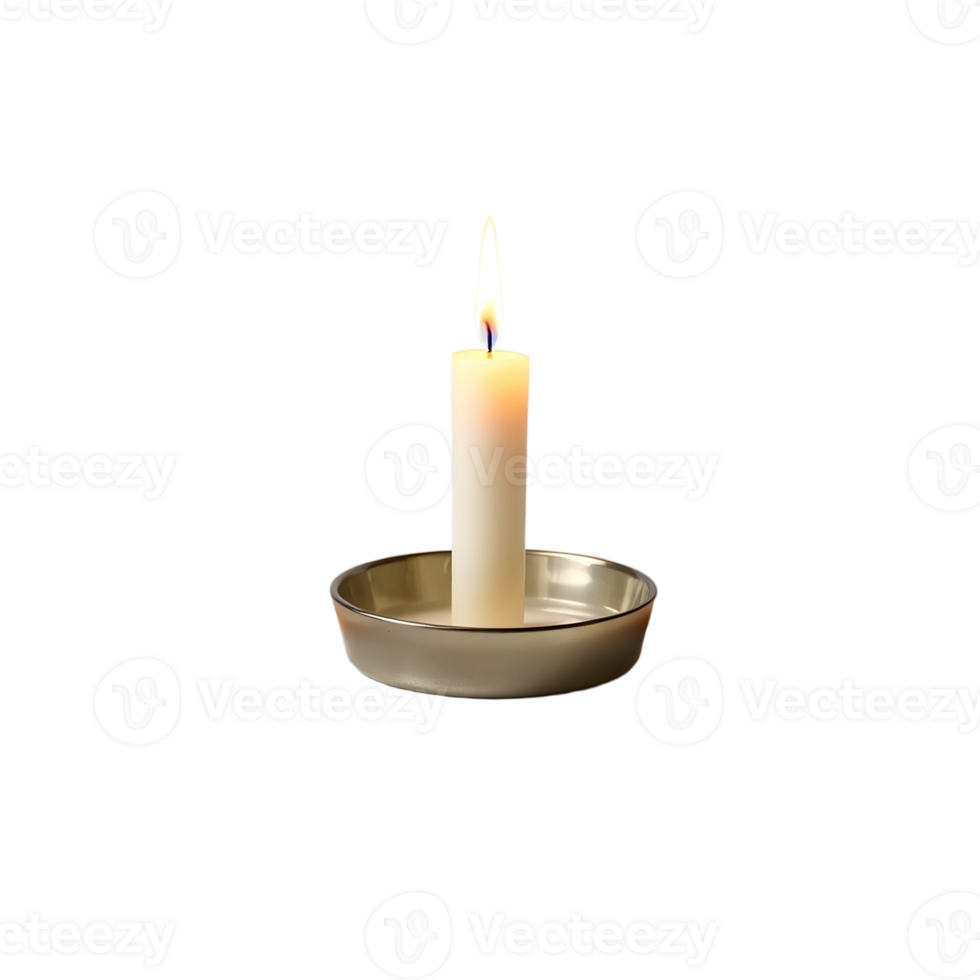 A single candle is lit in a small bowl png