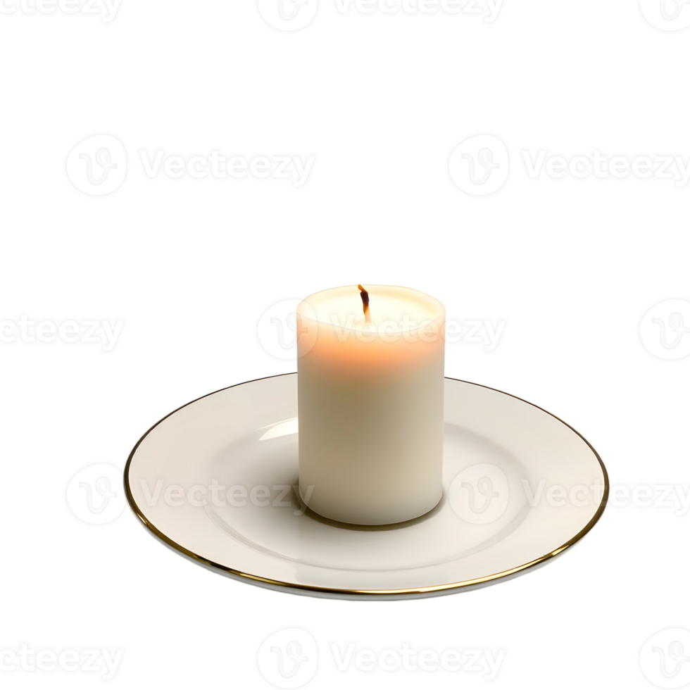 A single candle on a plate with a black background png