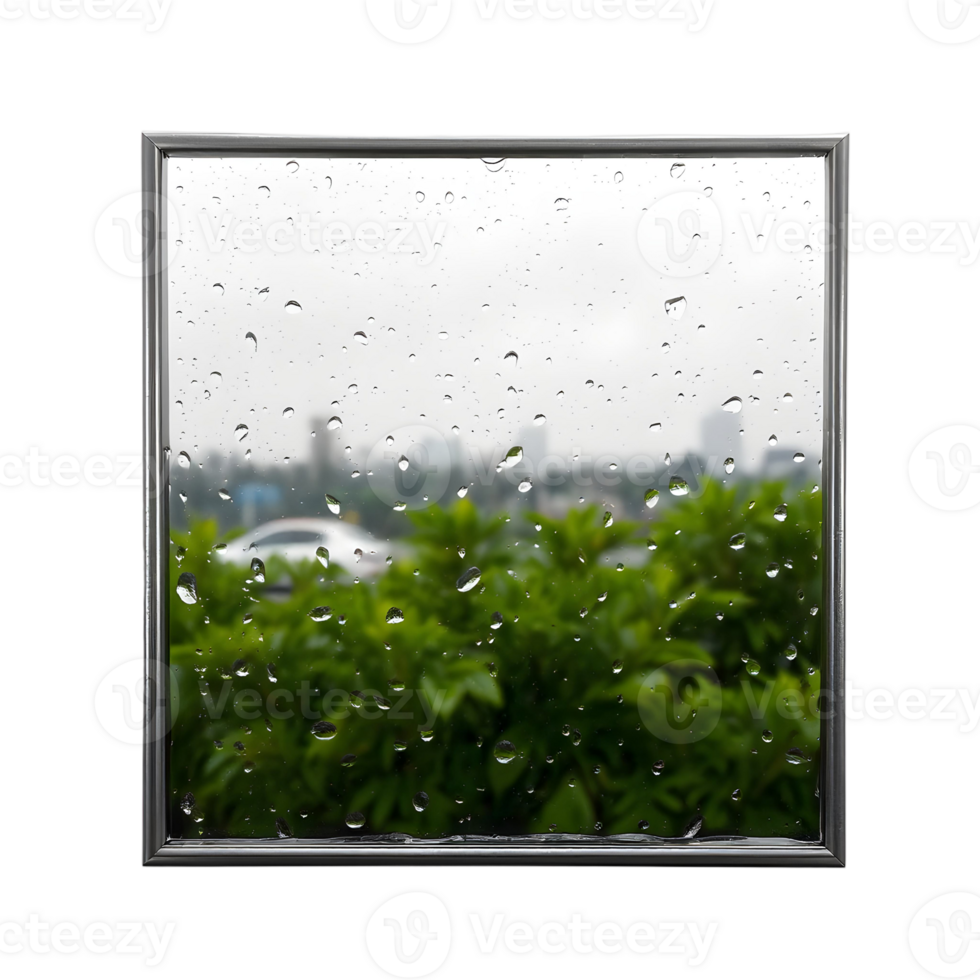 Rainy window with a view of a city png