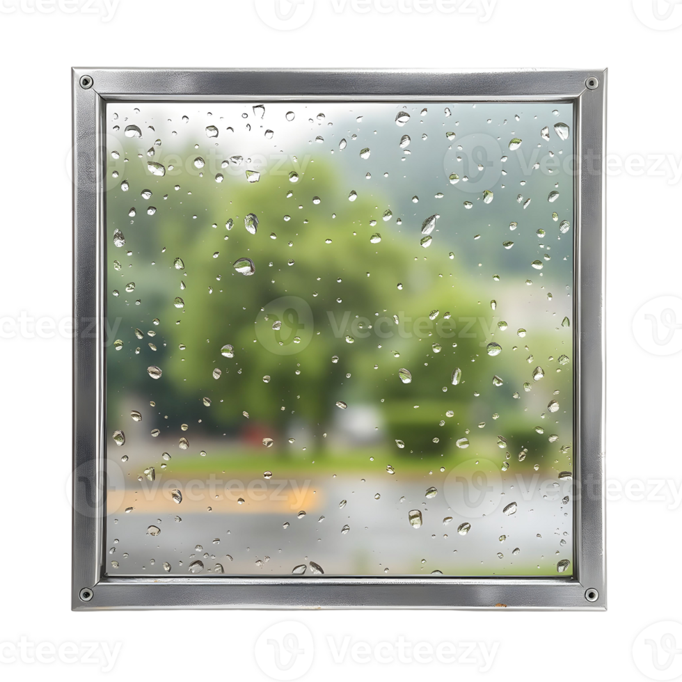 A view of a rain covered window with a tree in the background png