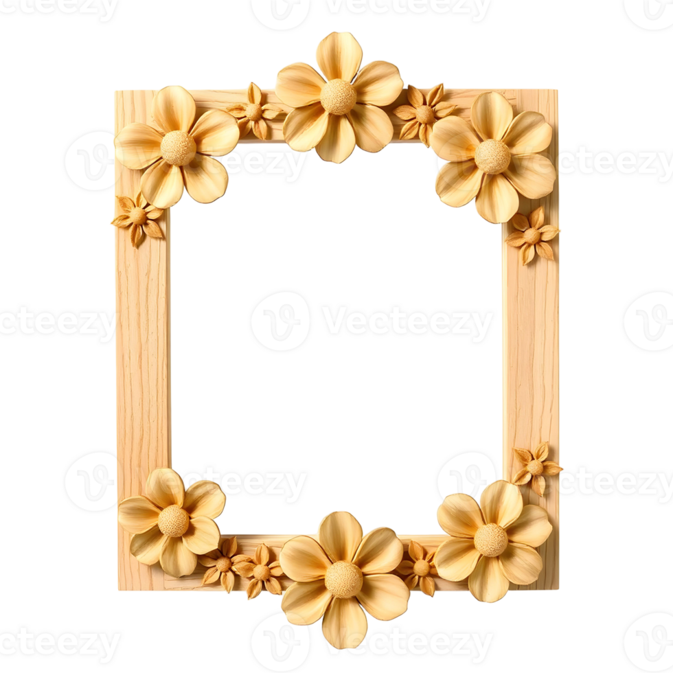 Wooden frame with flowers on black background png