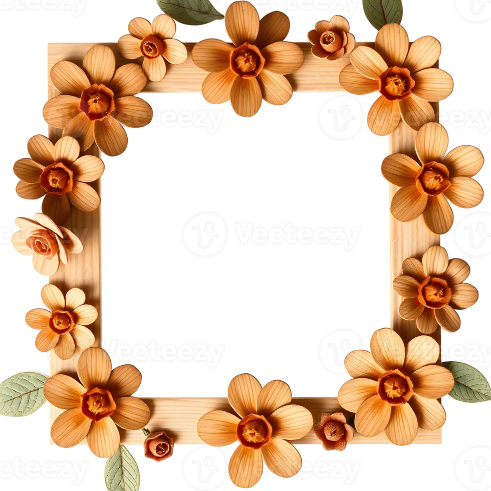 A wooden frame with flowers on it png