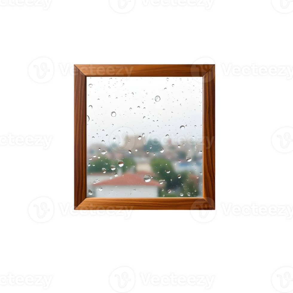 A window with rain drops on it and a view of a city png