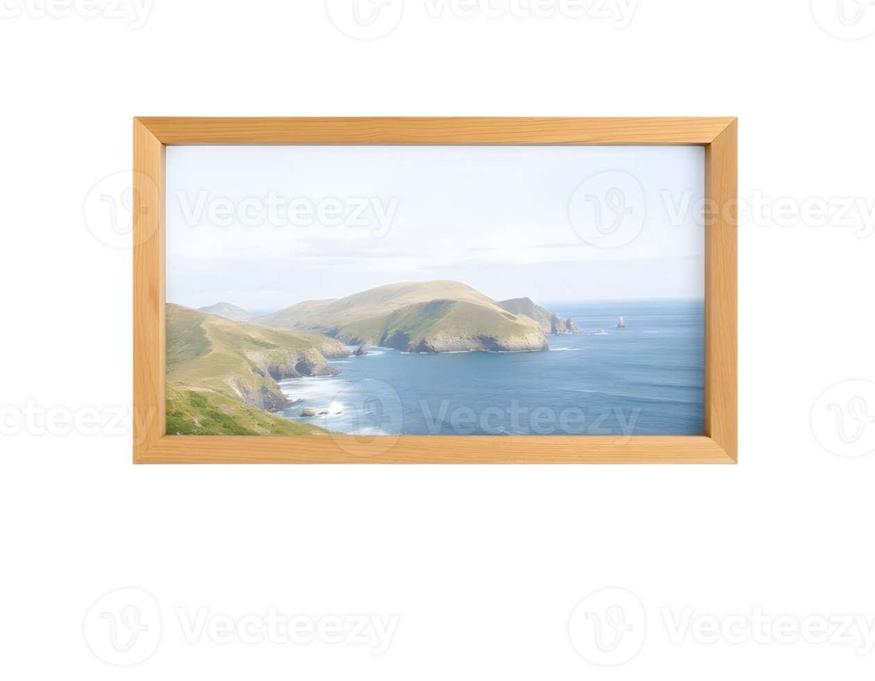 A wooden frame with a view of the ocean png
