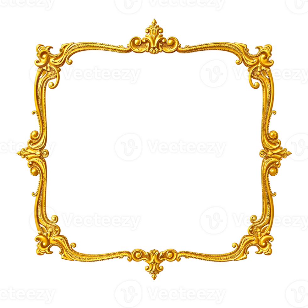 Golden ornate frame isolated on black background png