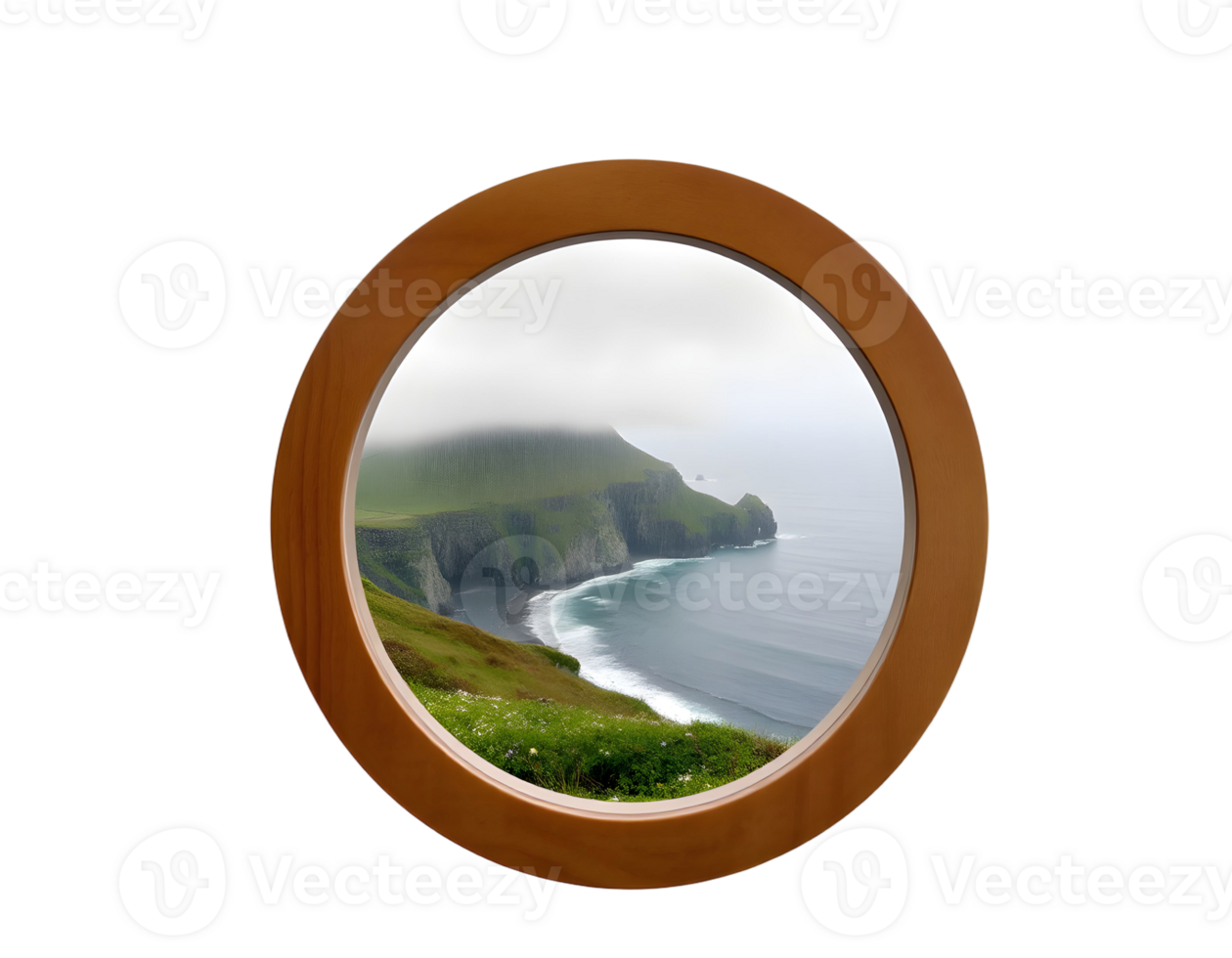 A round window with a view of the ocean png