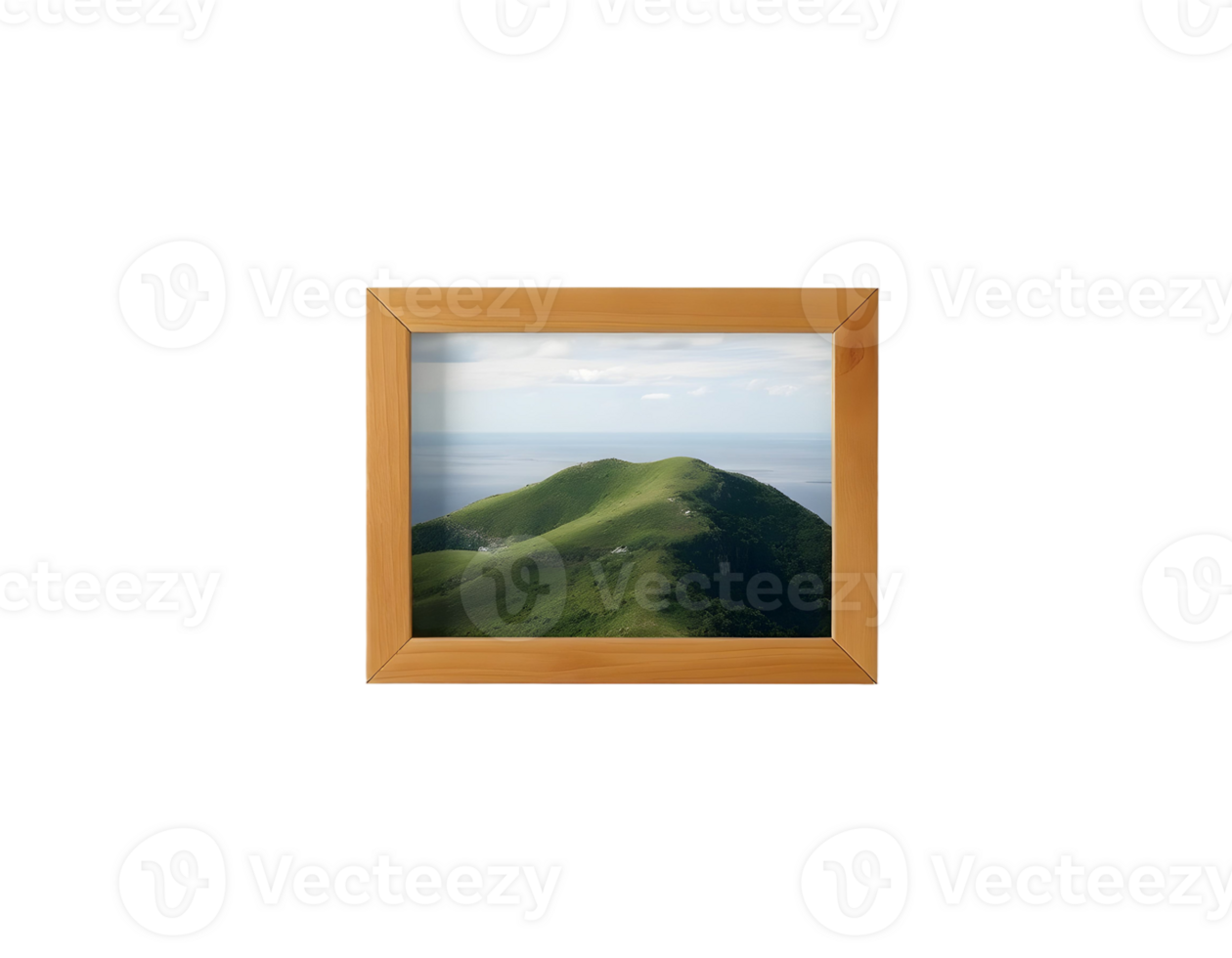 A picture frame with a view of a mountain png