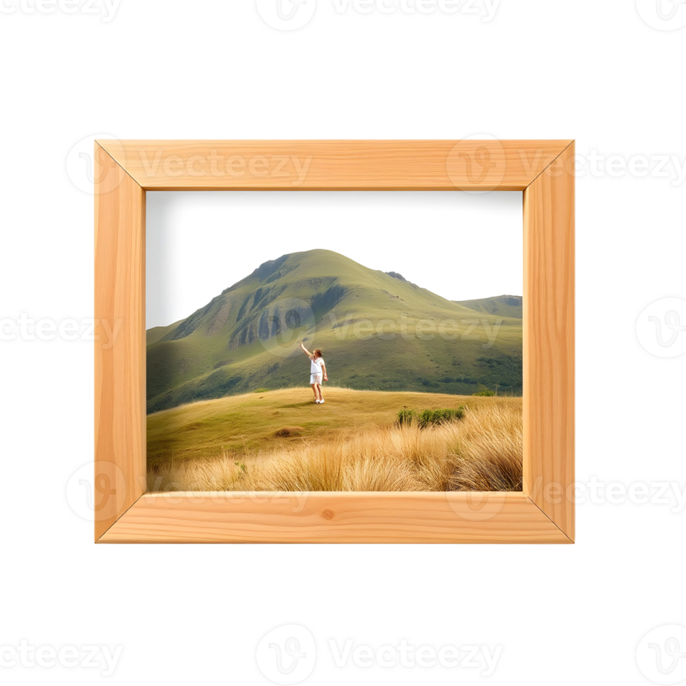 A picture frame with a person standing on a hill png