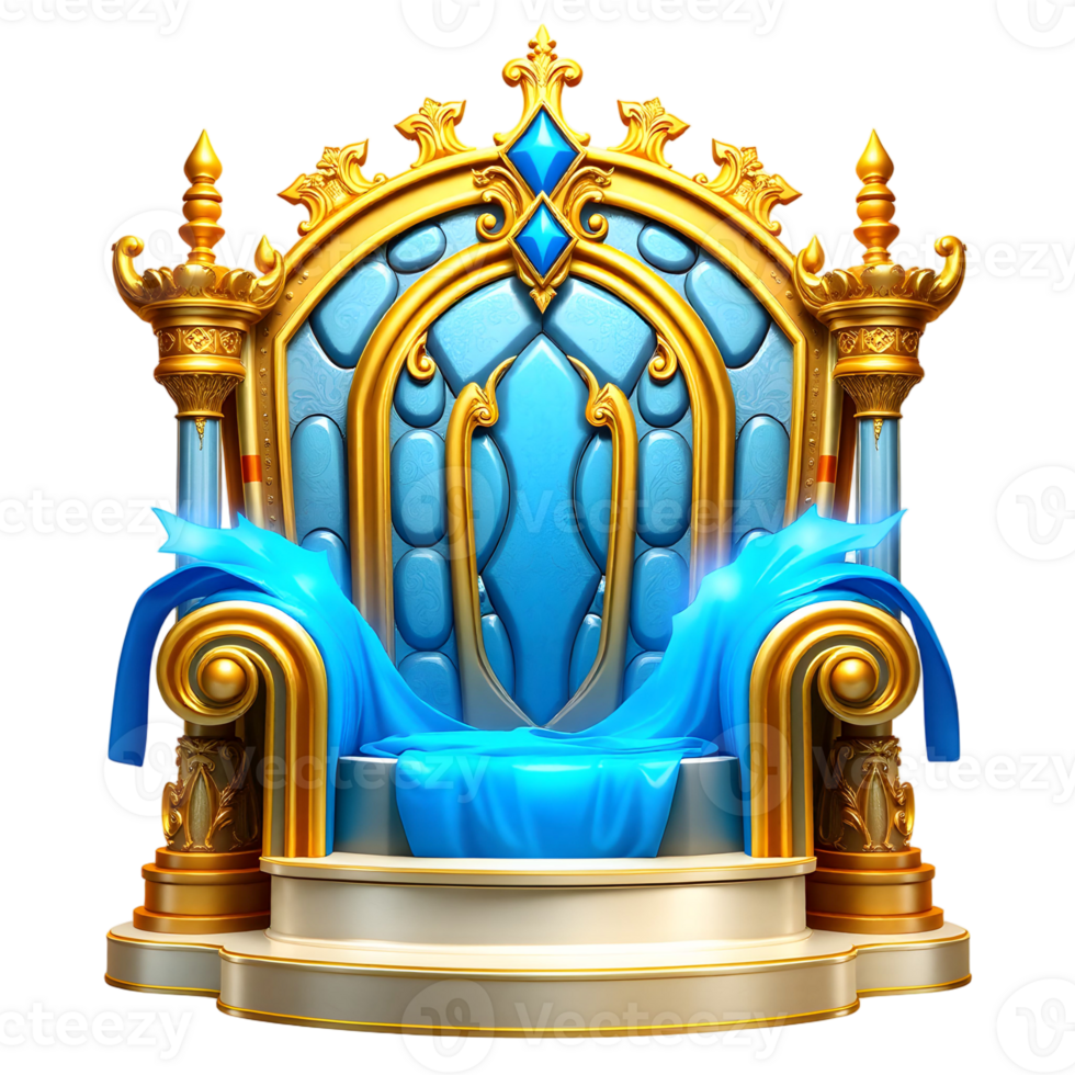 The throne is blue and gold with a blue cloth png