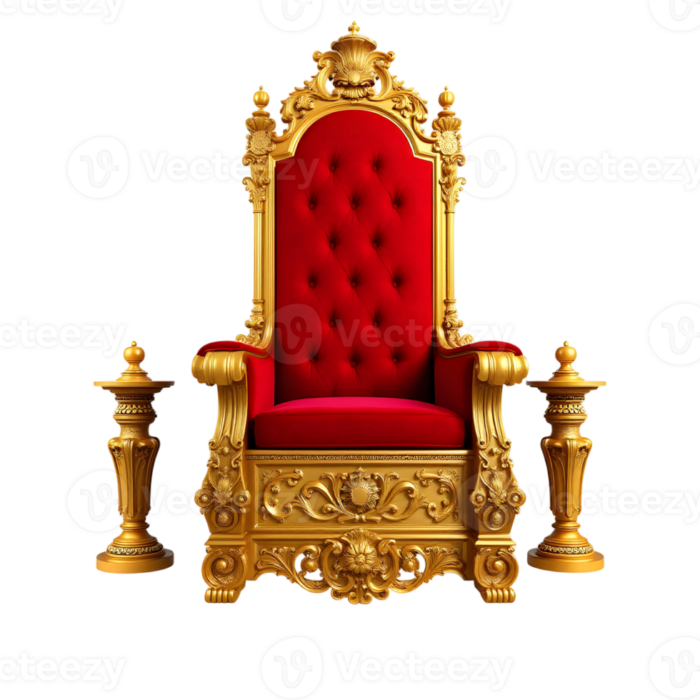 Gold throne with red cushion and gold pillars png