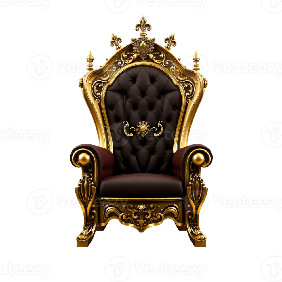 Golden throne with black leather upholstery png