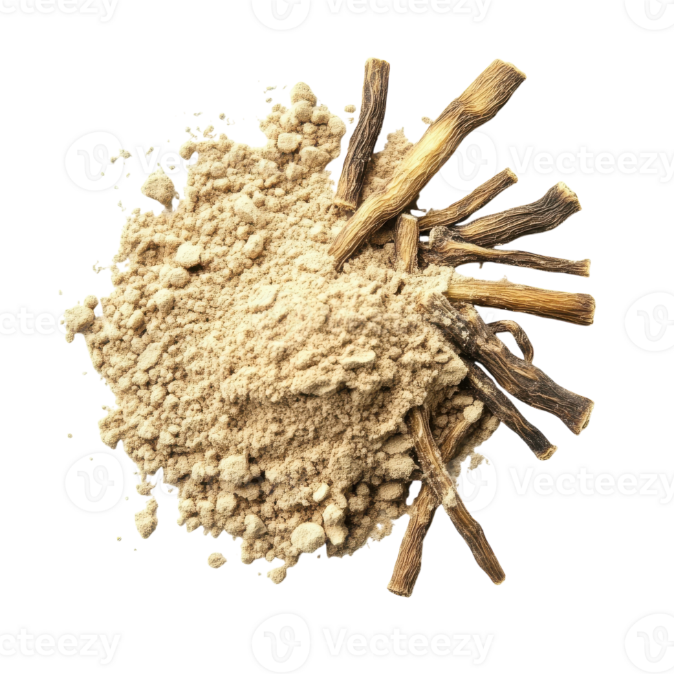 Licorice Powder with Roots for Culinary and Herbal Uses on transparent background png