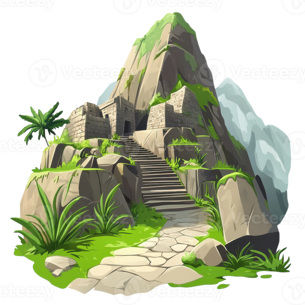 Illustration of Machu Picchu Ruins for Travel Postcard on transparent background png