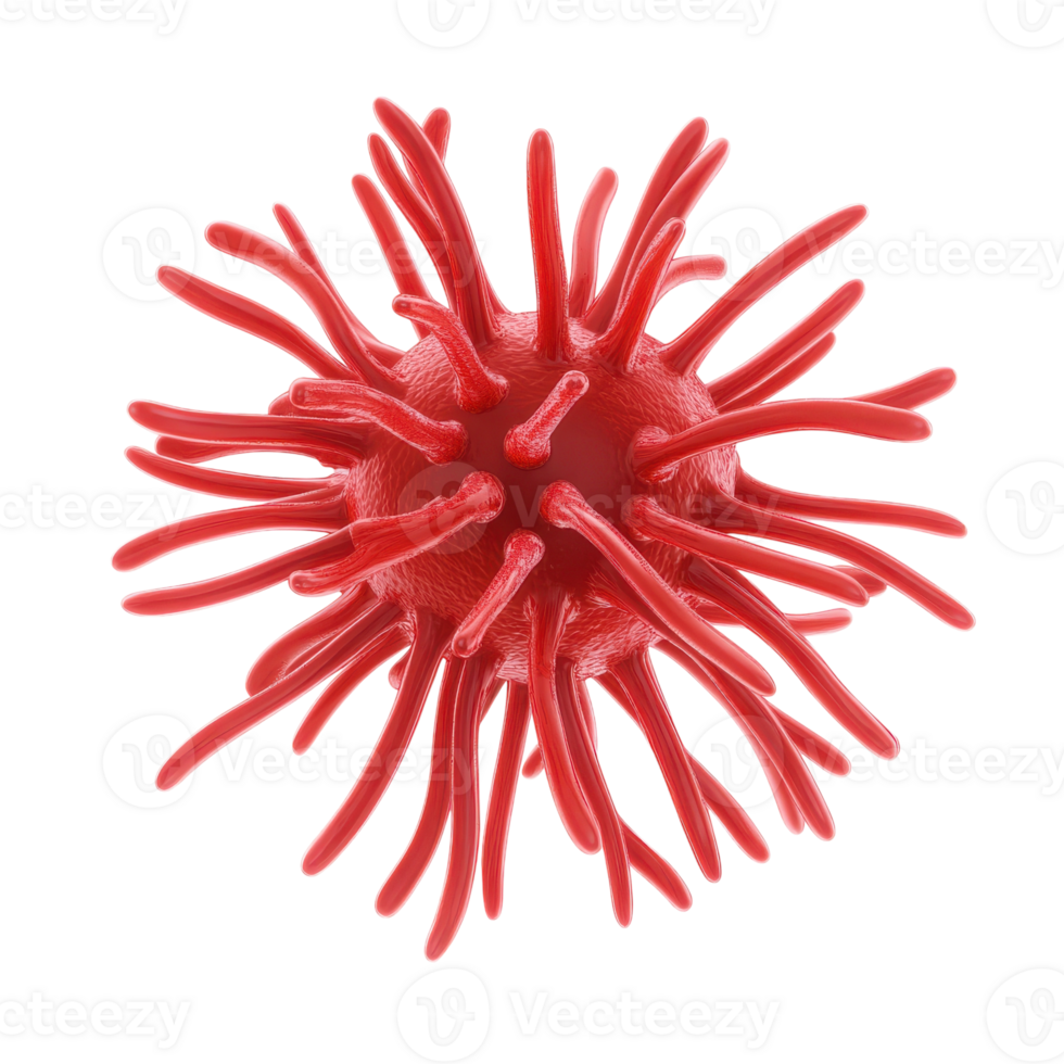 Microscopic Image of Microbacteria Red Virus for Scientific Research on transparent background png