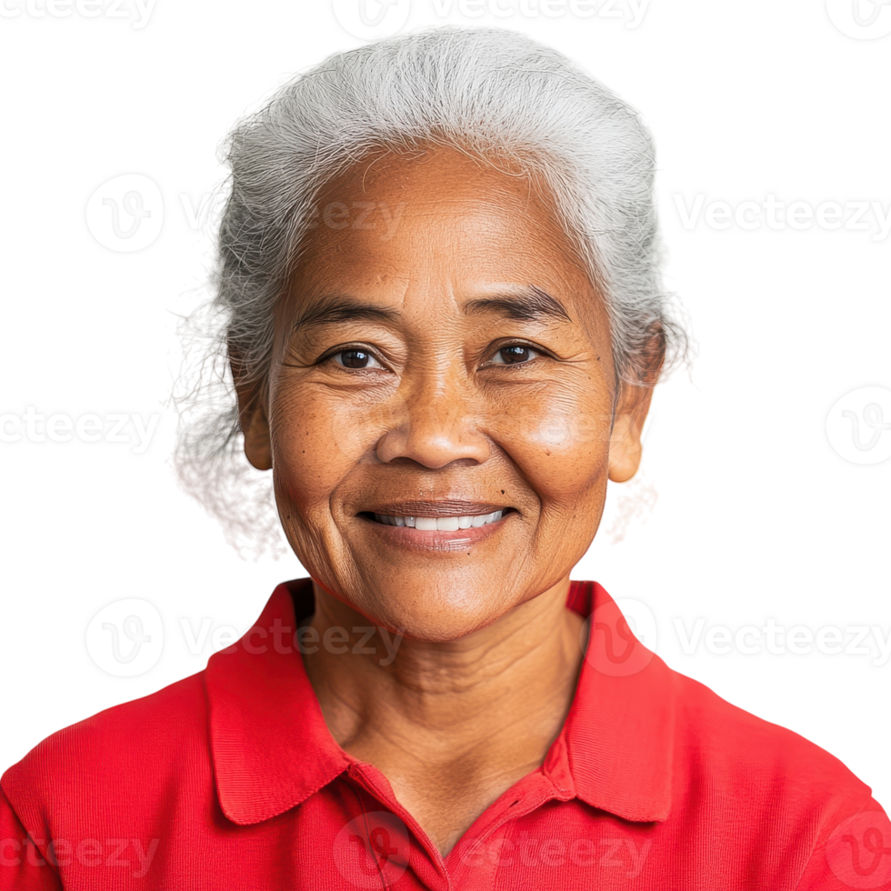 Older Pacific Islander Woman in a Red Polo Shirt - Portrait for Lifestyle Representation on transparent background png