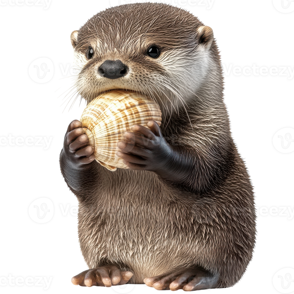 Playful Otter Holding a Shell for Creative Use on transparent background png