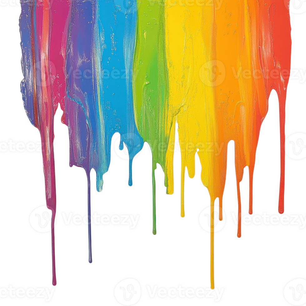 Vibrant Rainbow Paint Dripping for Creative Projects on transparent background png