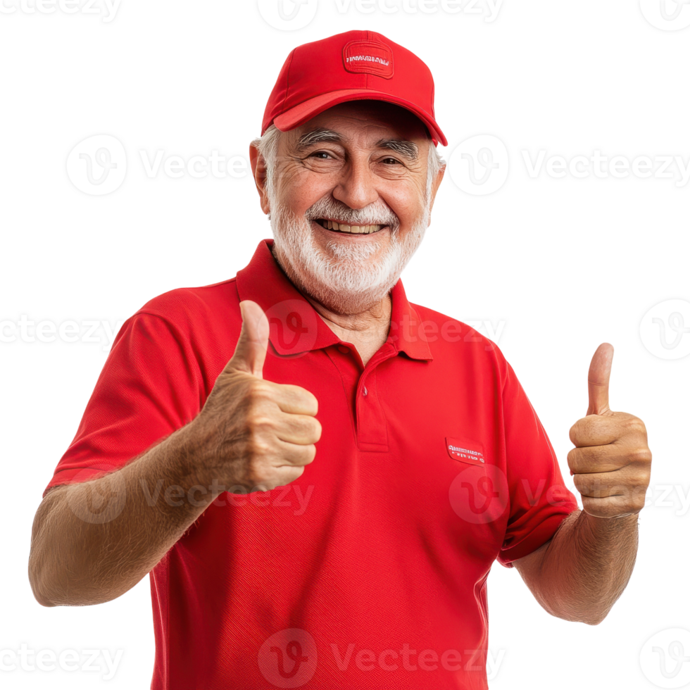 Smiling Elderly Man in a Red Polo Shirt - Positive Aging on transparent background png
