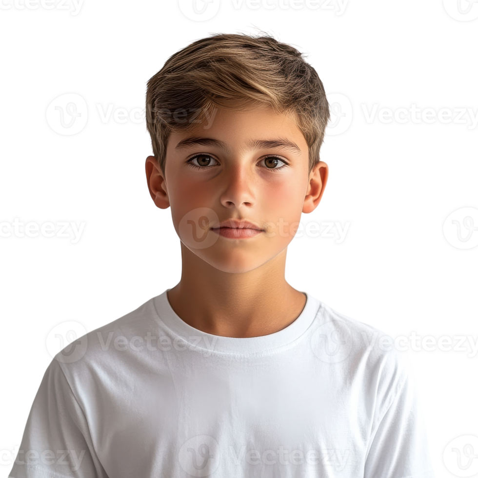 Teenage Boy in White T-Shirt for Youth Fashion Inspiration on transparent background png