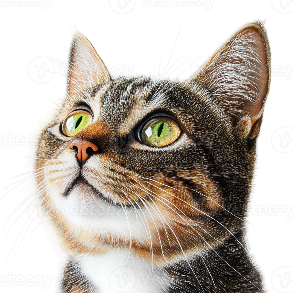 Playful Tabby Cat with Bright Eyes Ready for Fun on transparent background png