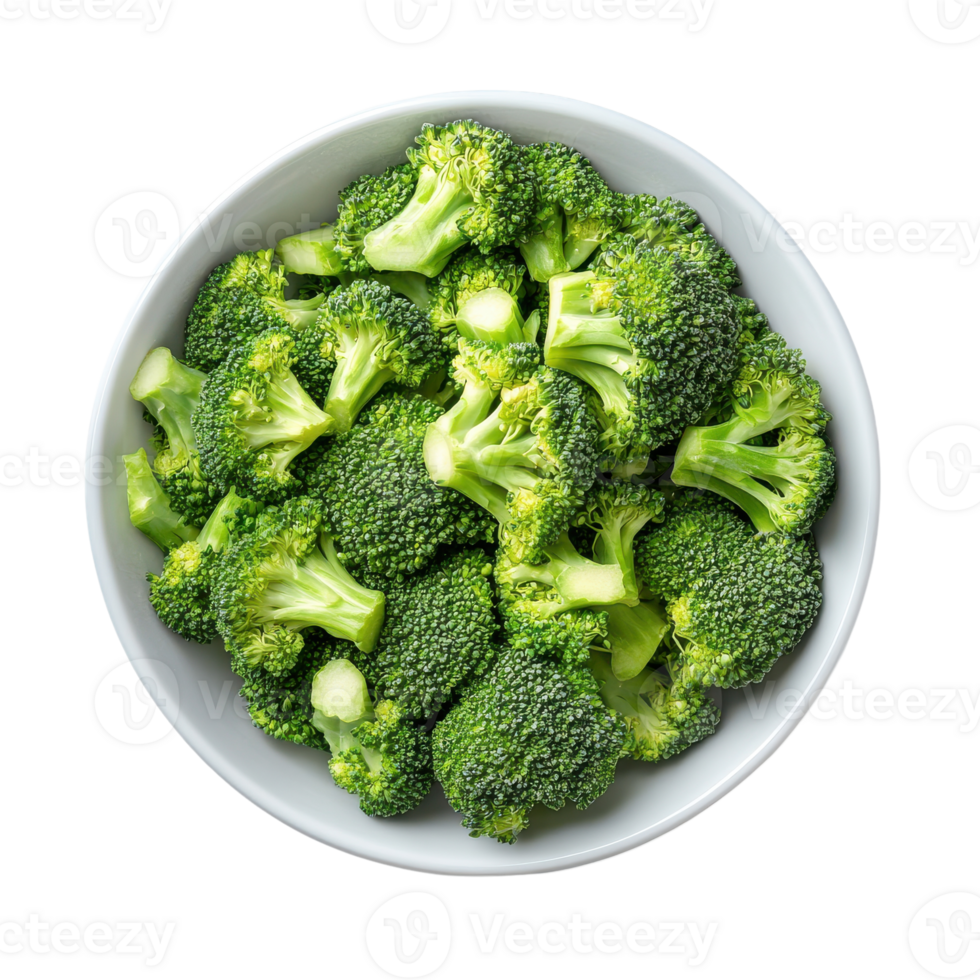 Healthy Top View of Fresh Broccoli in a Bowl on White Background on transparent background png